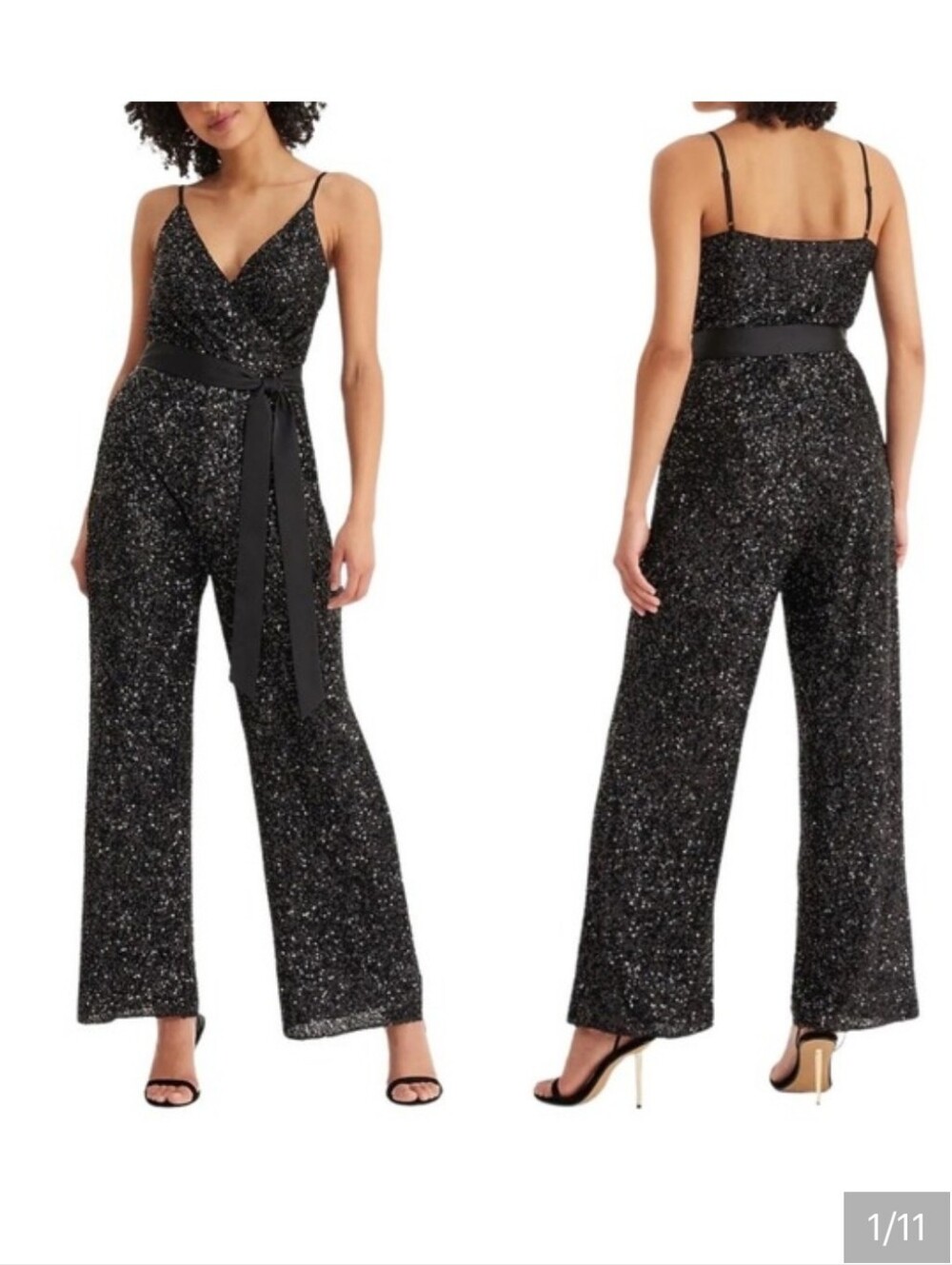 Fashion Nova Black Sequin Wide-Leg Jumpsuit